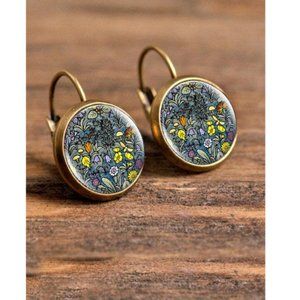 3/25 Fashion Jewelry Flower Print Earrings Blue